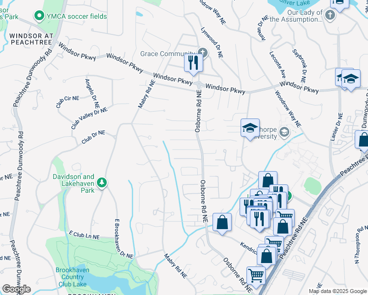 map of restaurants, bars, coffee shops, grocery stores, and more near 1108 Bailiff Court Northeast in Atlanta