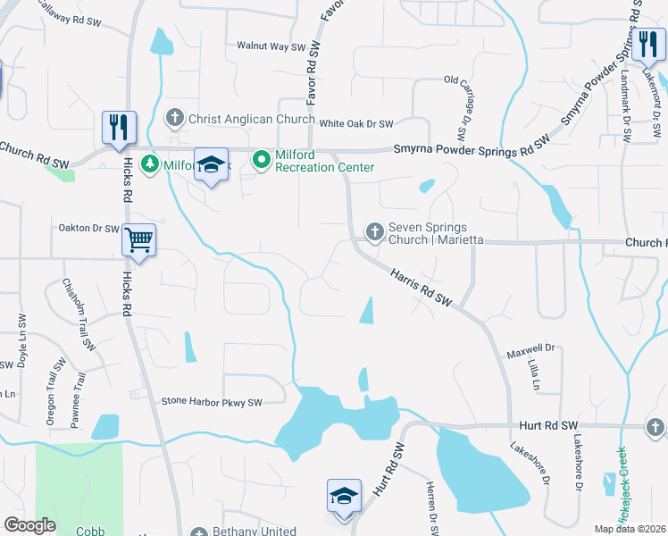 map of restaurants, bars, coffee shops, grocery stores, and more near 541 Wildwood Terrace in Marietta
