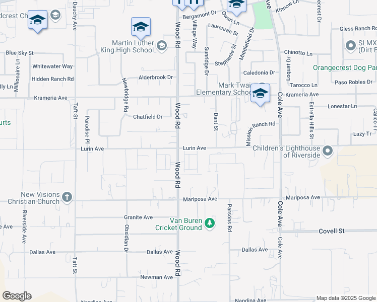 map of restaurants, bars, coffee shops, grocery stores, and more near 19044 Camou Court in Riverside