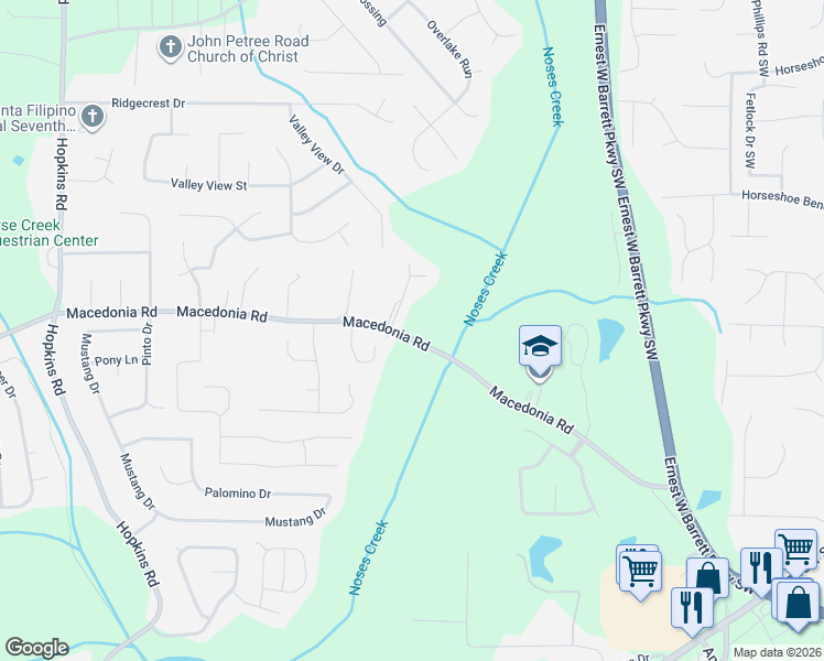 map of restaurants, bars, coffee shops, grocery stores, and more near 3130 Macedonia Road in Powder Springs
