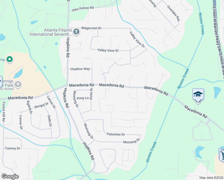 map of restaurants, bars, coffee shops, grocery stores, and more near 3377 Macedonia Road in Powder Springs