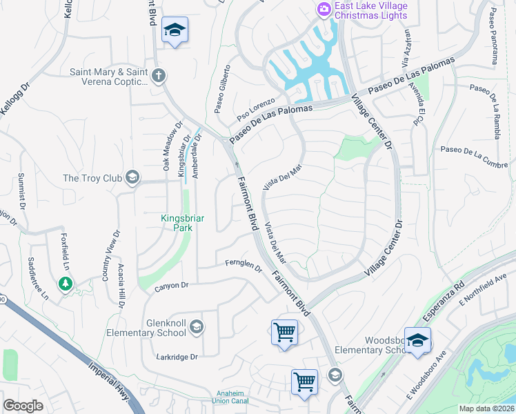 map of restaurants, bars, coffee shops, grocery stores, and more near 20305 Vía Sanlucar in Yorba Linda