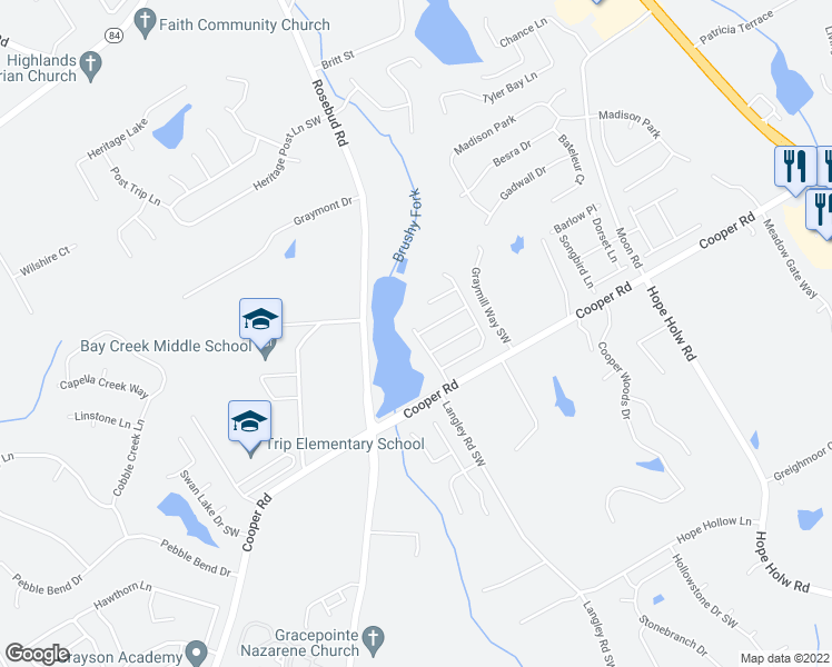 map of restaurants, bars, coffee shops, grocery stores, and more near 2657 Gray Mill Way in Loganville