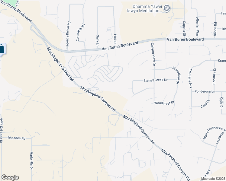 map of restaurants, bars, coffee shops, grocery stores, and more near 15455 Brookview Court in Riverside