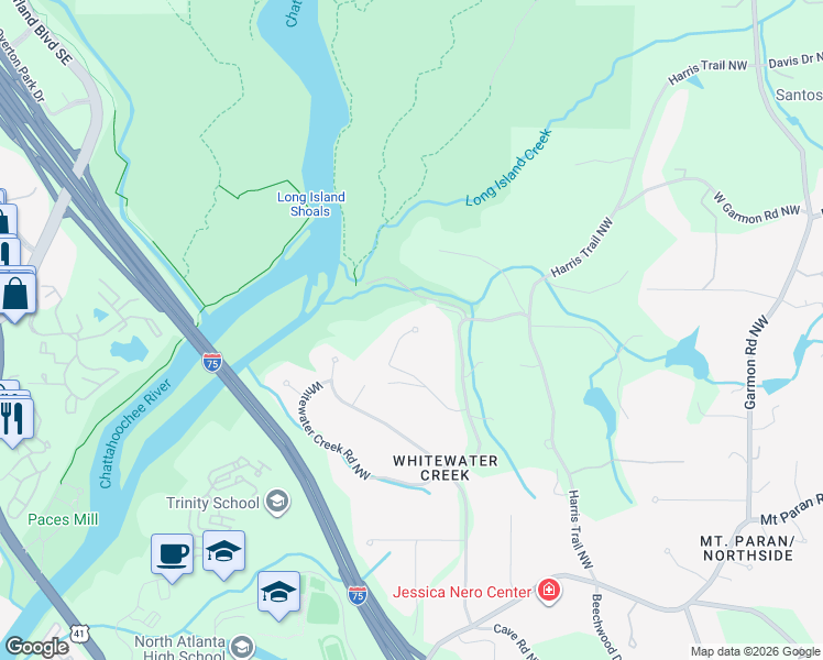 map of restaurants, bars, coffee shops, grocery stores, and more near 4642 Sentinel View Northwest in Atlanta