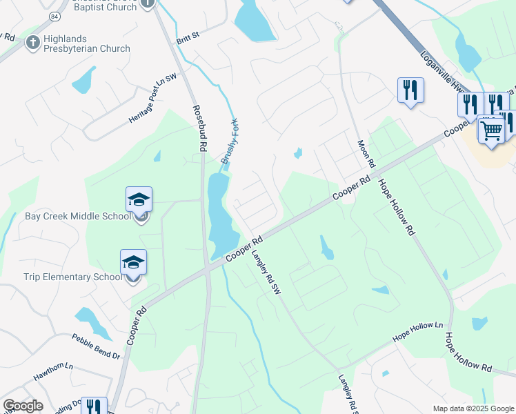 map of restaurants, bars, coffee shops, grocery stores, and more near 651 Deer Springs Way in Loganville