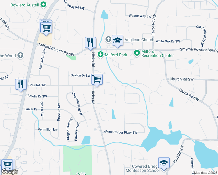 map of restaurants, bars, coffee shops, grocery stores, and more near 826 Grindstone Court in Marietta