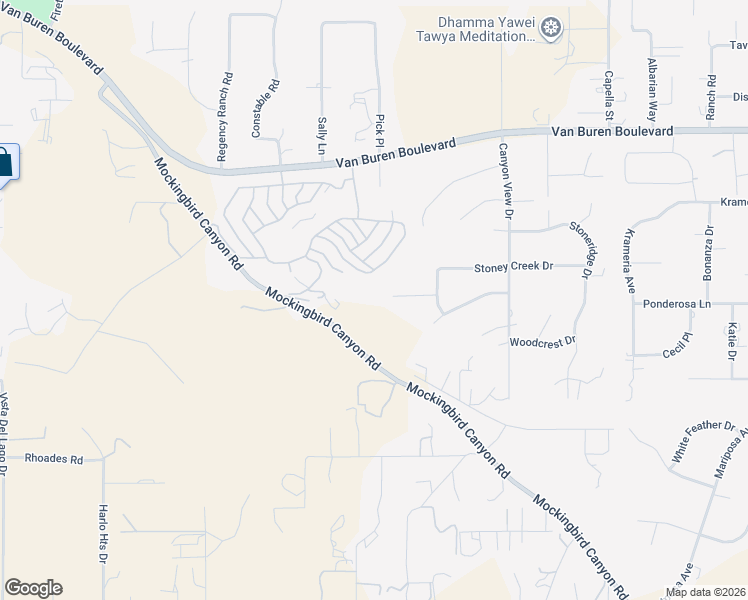 map of restaurants, bars, coffee shops, grocery stores, and more near 15455 Brookview Court in Riverside