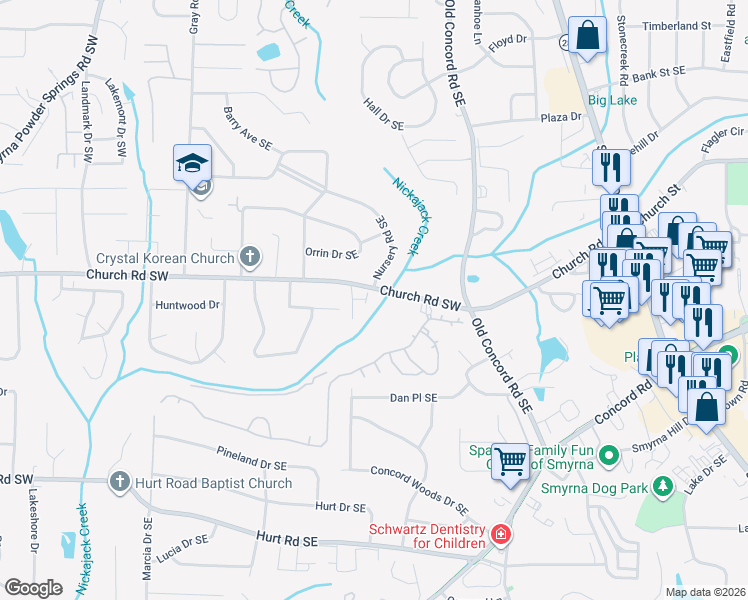 map of restaurants, bars, coffee shops, grocery stores, and more near 356 Nature Brook Walk Southeast in Smyrna