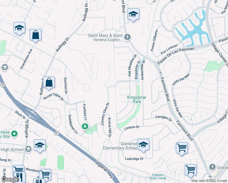 map of restaurants, bars, coffee shops, grocery stores, and more near 5881 Lynnbrook Plaza in Yorba Linda