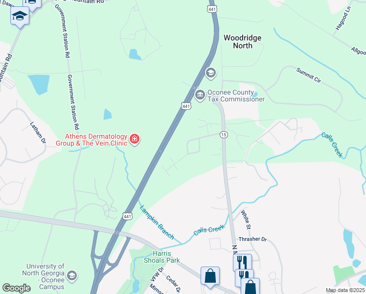 map of restaurants, bars, coffee shops, grocery stores, and more near 1110 Moreland Heights Road in Watkinsville