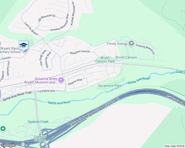 map of restaurants, bars, coffee shops, grocery stores, and more near 25628 Salerno Way in Yorba Linda