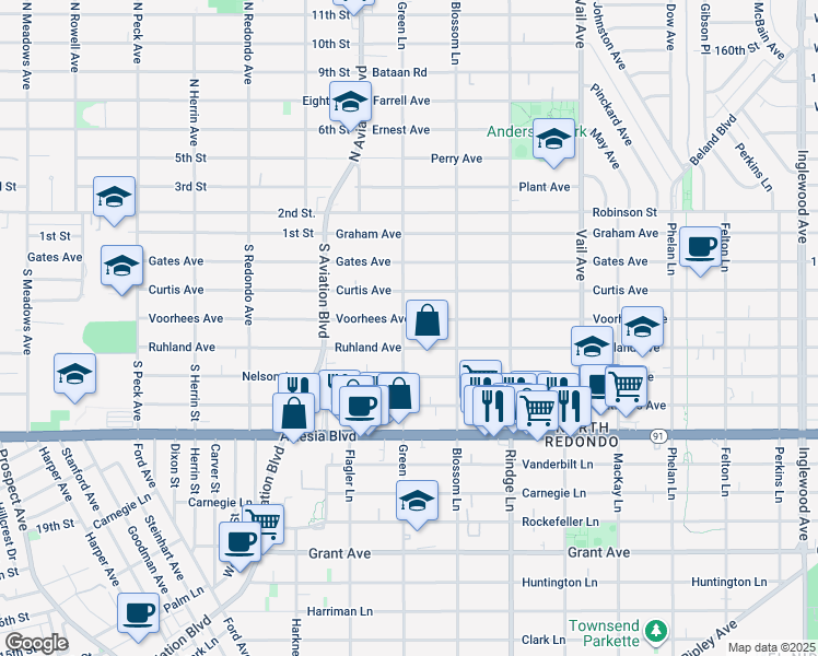 map of restaurants, bars, coffee shops, grocery stores, and more near 2000 Voorhees Avenue in Redondo Beach