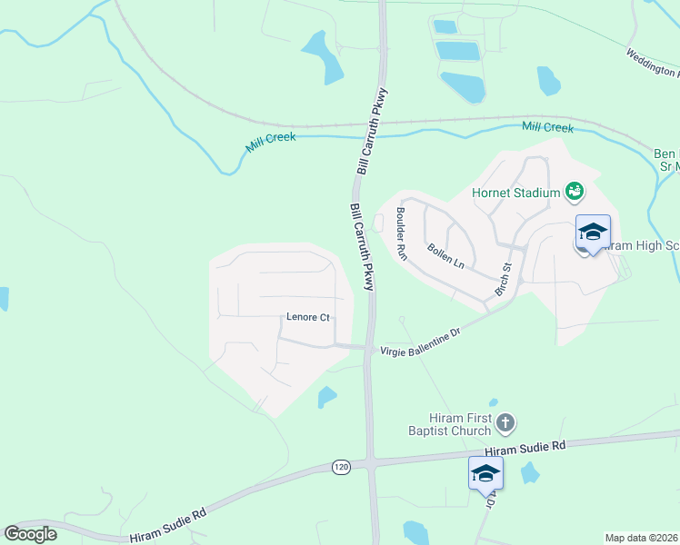 map of restaurants, bars, coffee shops, grocery stores, and more near 192 Lanier Court in Hiram