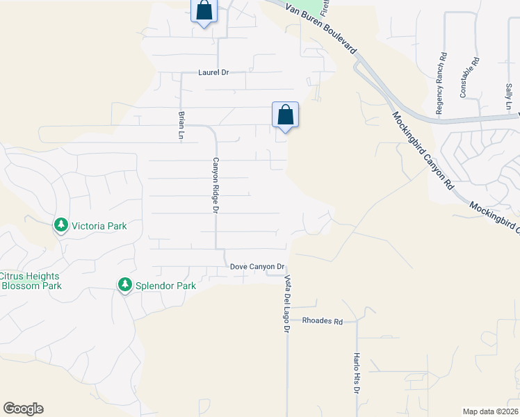 map of restaurants, bars, coffee shops, grocery stores, and more near 14400 Quailridge Drive in Riverside