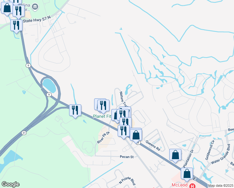 map of restaurants, bars, coffee shops, grocery stores, and more near 284 Nature Trail in Little River