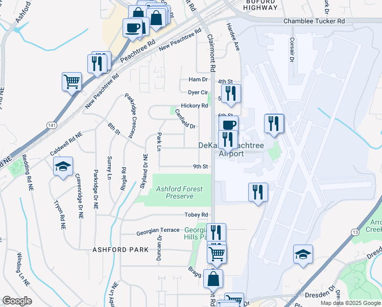 map of restaurants, bars, coffee shops, grocery stores, and more near 1897 8th Street in Chamblee