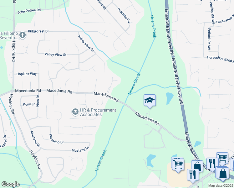 map of restaurants, bars, coffee shops, grocery stores, and more near 3132 Macedonia Road in Powder Springs
