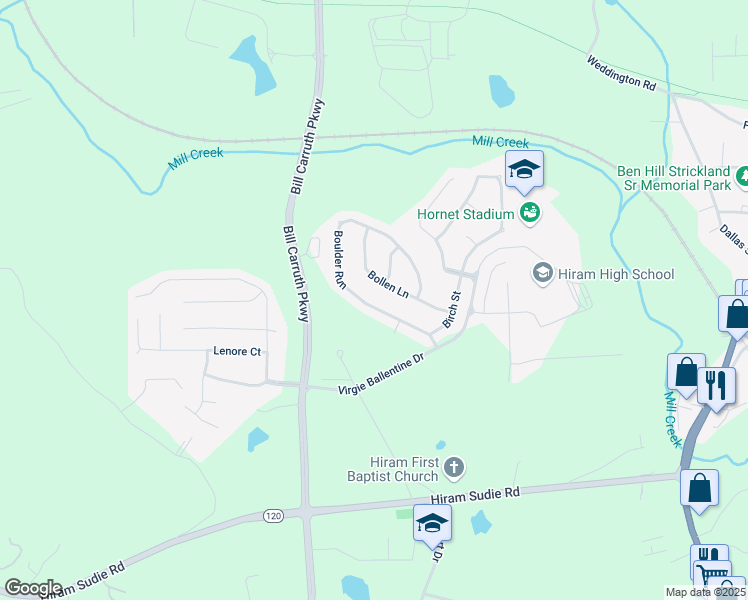 map of restaurants, bars, coffee shops, grocery stores, and more near 196 Boulder Run in Dallas