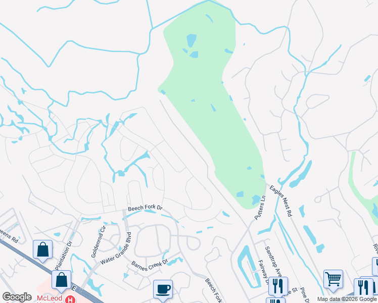 map of restaurants, bars, coffee shops, grocery stores, and more near 3622 Golf Avenue in Little River