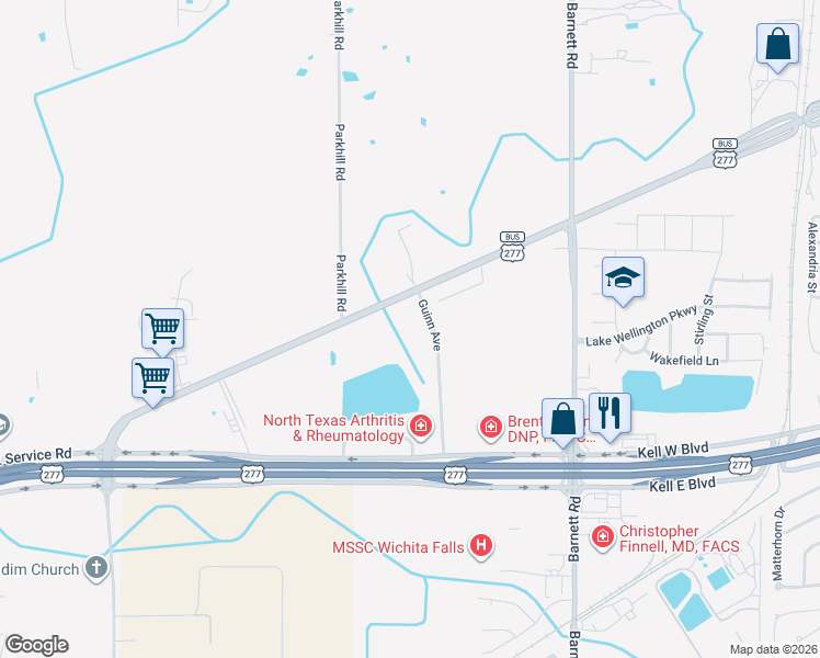 map of restaurants, bars, coffee shops, grocery stores, and more near 5715 Seymour Highway in Wichita Falls