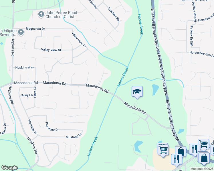 map of restaurants, bars, coffee shops, grocery stores, and more near 3132 Macedonia Road in Powder Springs