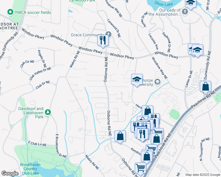 map of restaurants, bars, coffee shops, grocery stores, and more near 3007 Osborne Road Northeast in Atlanta