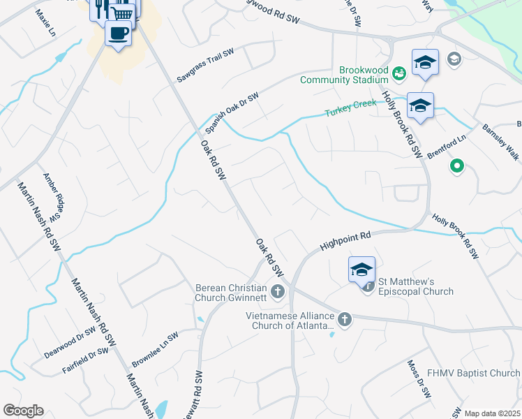 map of restaurants, bars, coffee shops, grocery stores, and more near 1305 Blankenship Lane Southwest in Lilburn