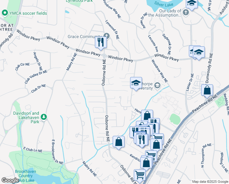 map of restaurants, bars, coffee shops, grocery stores, and more near 1175 Haven Brook Way Northeast in Atlanta