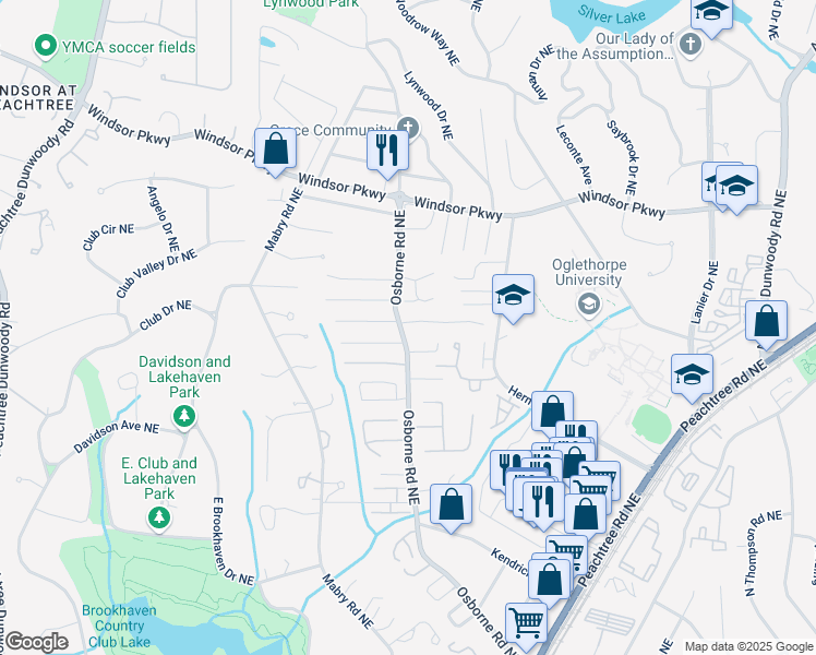 map of restaurants, bars, coffee shops, grocery stores, and more near 3007 Osborne Road Northeast in Atlanta