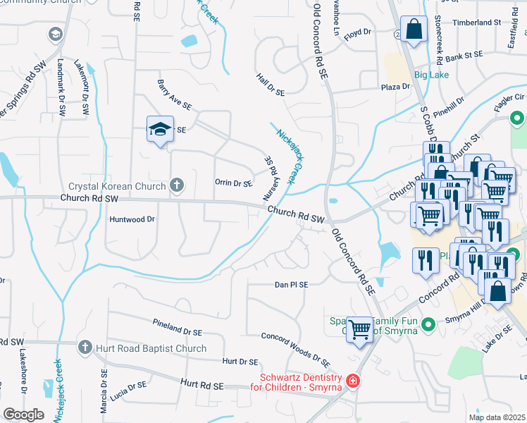 map of restaurants, bars, coffee shops, grocery stores, and more near 358 Nature Brook Walk Southeast in Smyrna