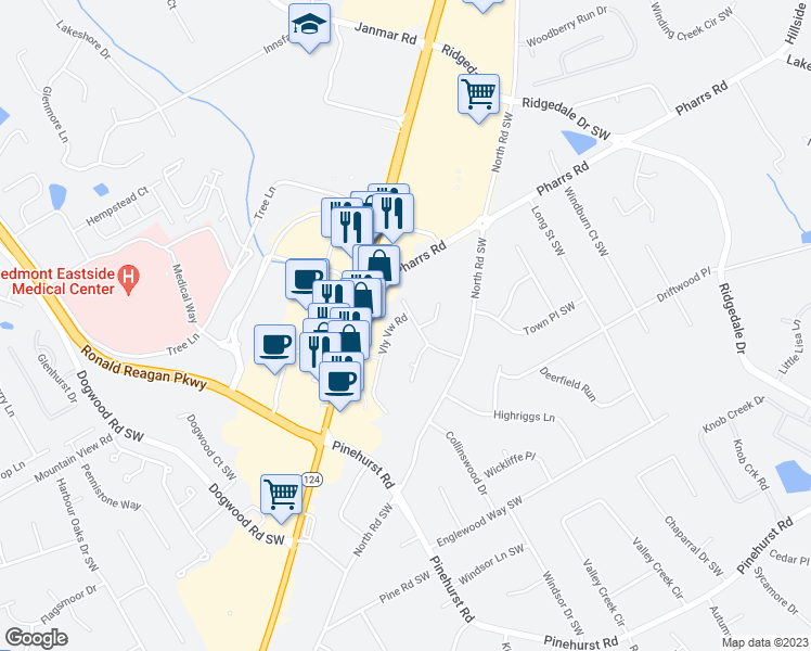 map of restaurants, bars, coffee shops, grocery stores, and more near 1853 Valley View Rd in Snellville
