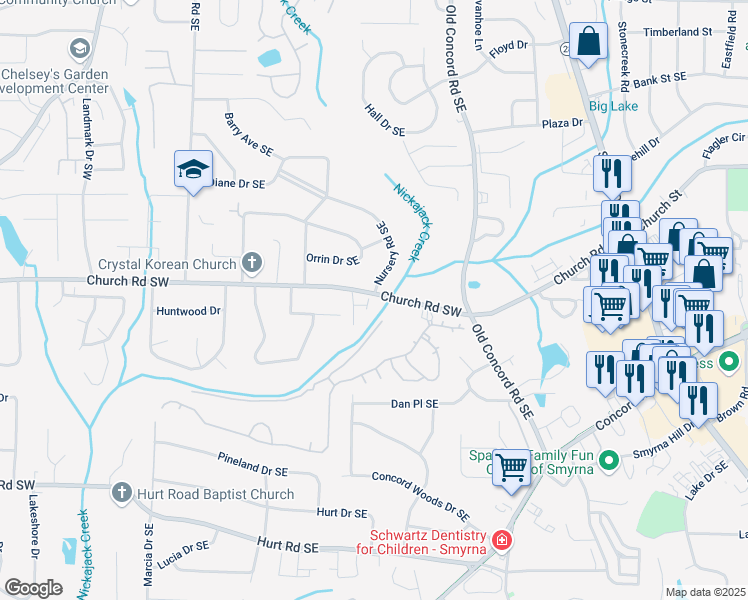 map of restaurants, bars, coffee shops, grocery stores, and more near 358 Nature Brook Walk Southeast in Smyrna