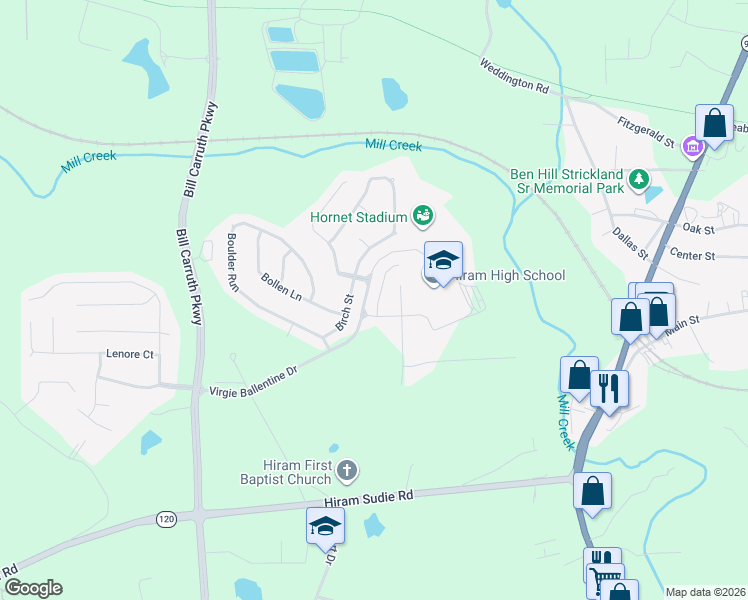 map of restaurants, bars, coffee shops, grocery stores, and more near 37 Concord Place in Hiram
