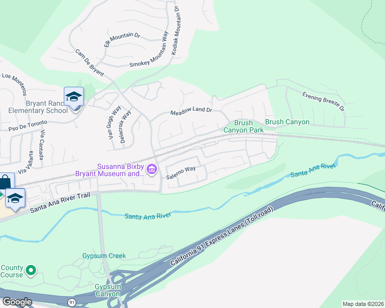 map of restaurants, bars, coffee shops, grocery stores, and more near 25538 Palermo Way in Yorba Linda