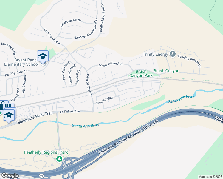 map of restaurants, bars, coffee shops, grocery stores, and more near 25547 Palermo Way in Yorba Linda
