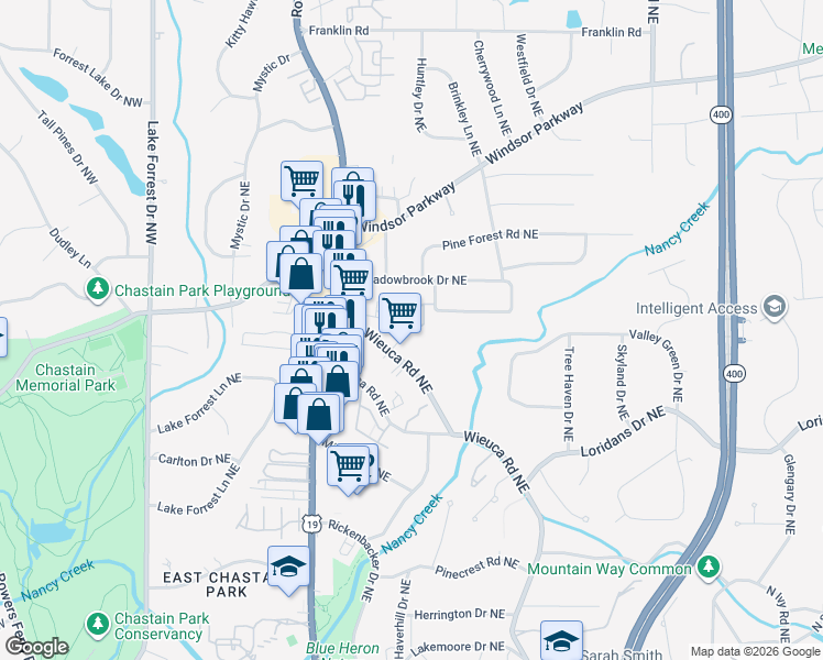 map of restaurants, bars, coffee shops, grocery stores, and more near 314 Valley Brook Way in Atlanta