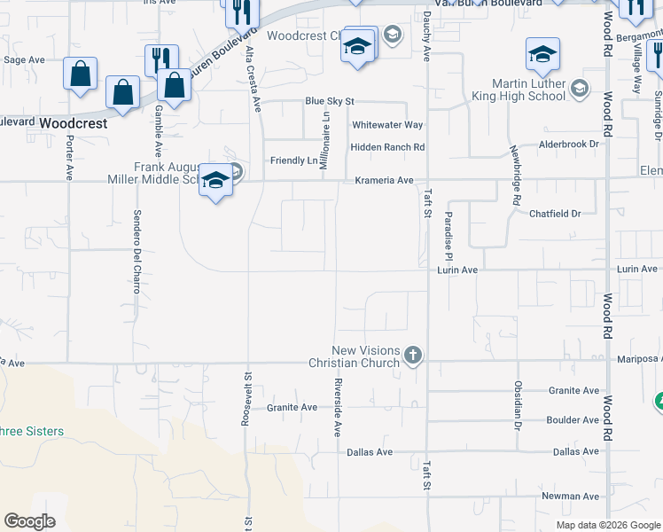 map of restaurants, bars, coffee shops, grocery stores, and more near 9592 Ponte Bella Drive in Riverside