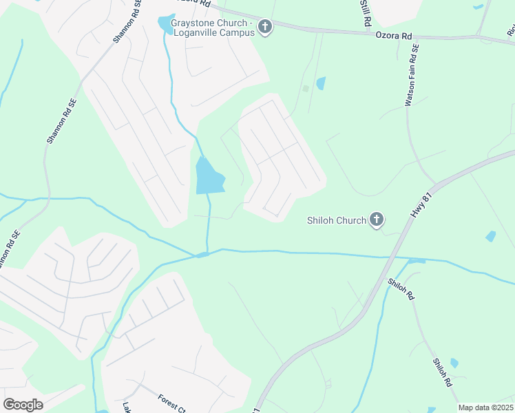 map of restaurants, bars, coffee shops, grocery stores, and more near 3826 Derringer Ridge Southeast in Loganville