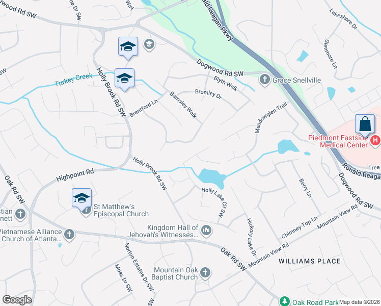 map of restaurants, bars, coffee shops, grocery stores, and more near 1501 Brookwood Lake Drive in Snellville