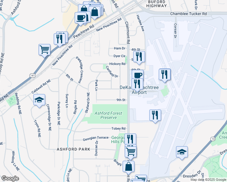 map of restaurants, bars, coffee shops, grocery stores, and more near 1891 8th Street in Chamblee