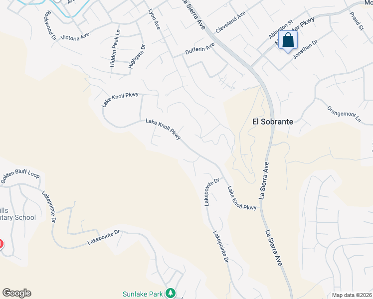 map of restaurants, bars, coffee shops, grocery stores, and more near 16727 Lake Knoll Parkway in Riverside