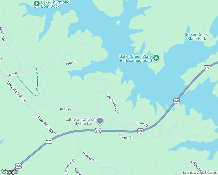 map of restaurants, bars, coffee shops, grocery stores, and more near 12 Oaks Dr in McCormick
