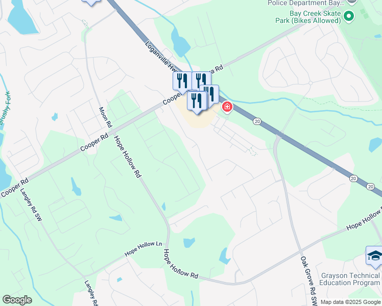 map of restaurants, bars, coffee shops, grocery stores, and more near 310 Meadow Gate Court in Loganville