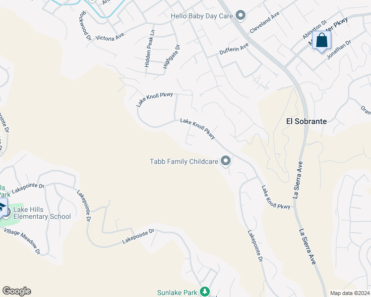 map of restaurants, bars, coffee shops, grocery stores, and more near 16679 Rocky Creek Drive in Riverside