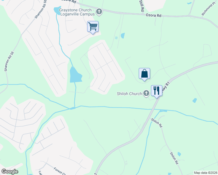 map of restaurants, bars, coffee shops, grocery stores, and more near 3923 Dragon Fly Lane Southeast in Loganville