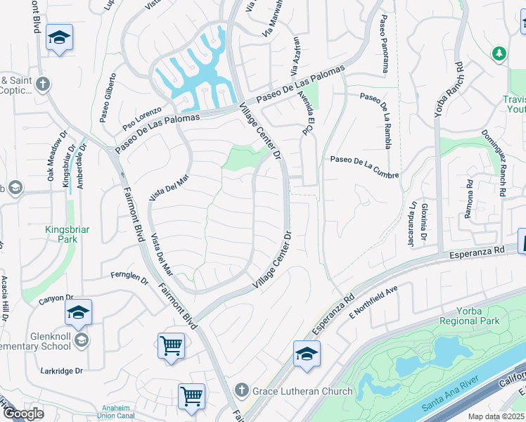 map of restaurants, bars, coffee shops, grocery stores, and more near 20510 Vía Tarara in Yorba Linda