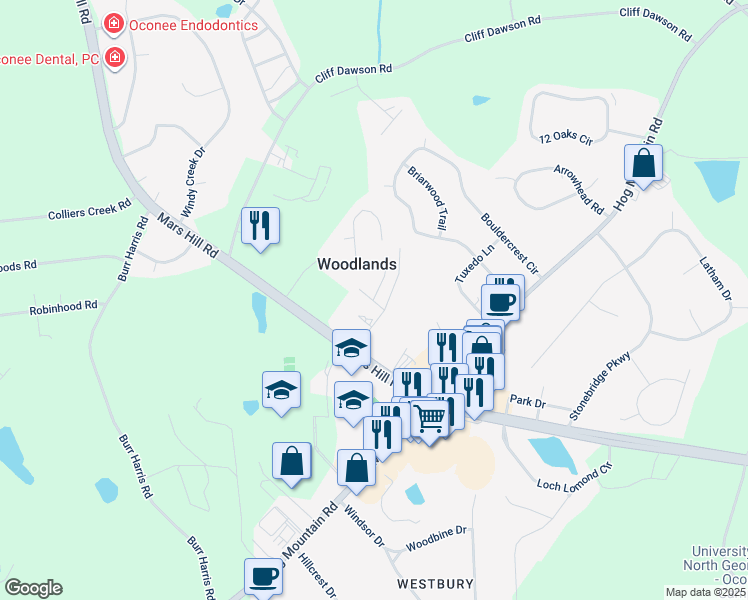map of restaurants, bars, coffee shops, grocery stores, and more near 1041 Rankin Road in Watkinsville
