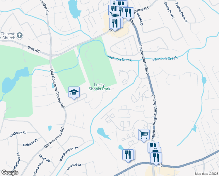 map of restaurants, bars, coffee shops, grocery stores, and more near 6355 Indian Acres Trail in Tucker