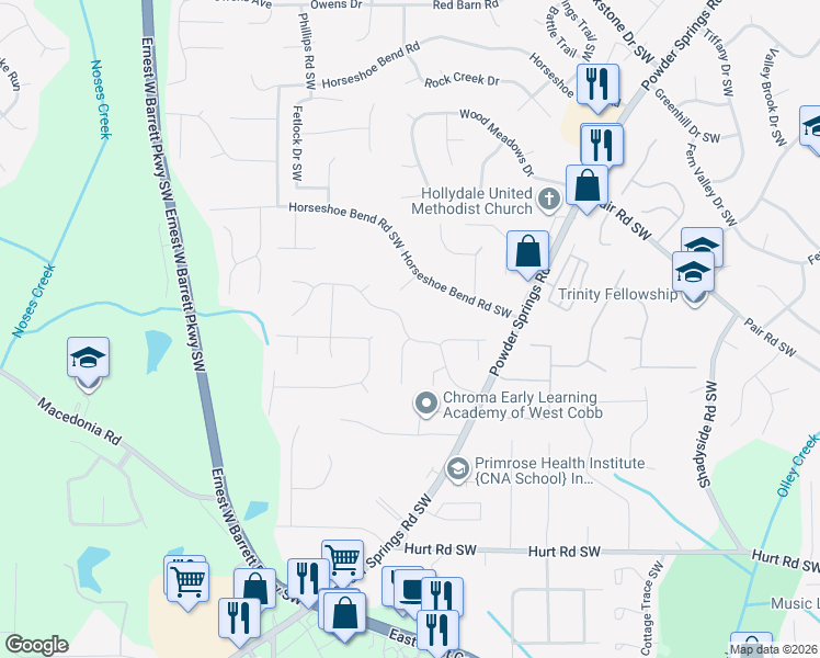 map of restaurants, bars, coffee shops, grocery stores, and more near 2442 Chauncey Lane in Marietta